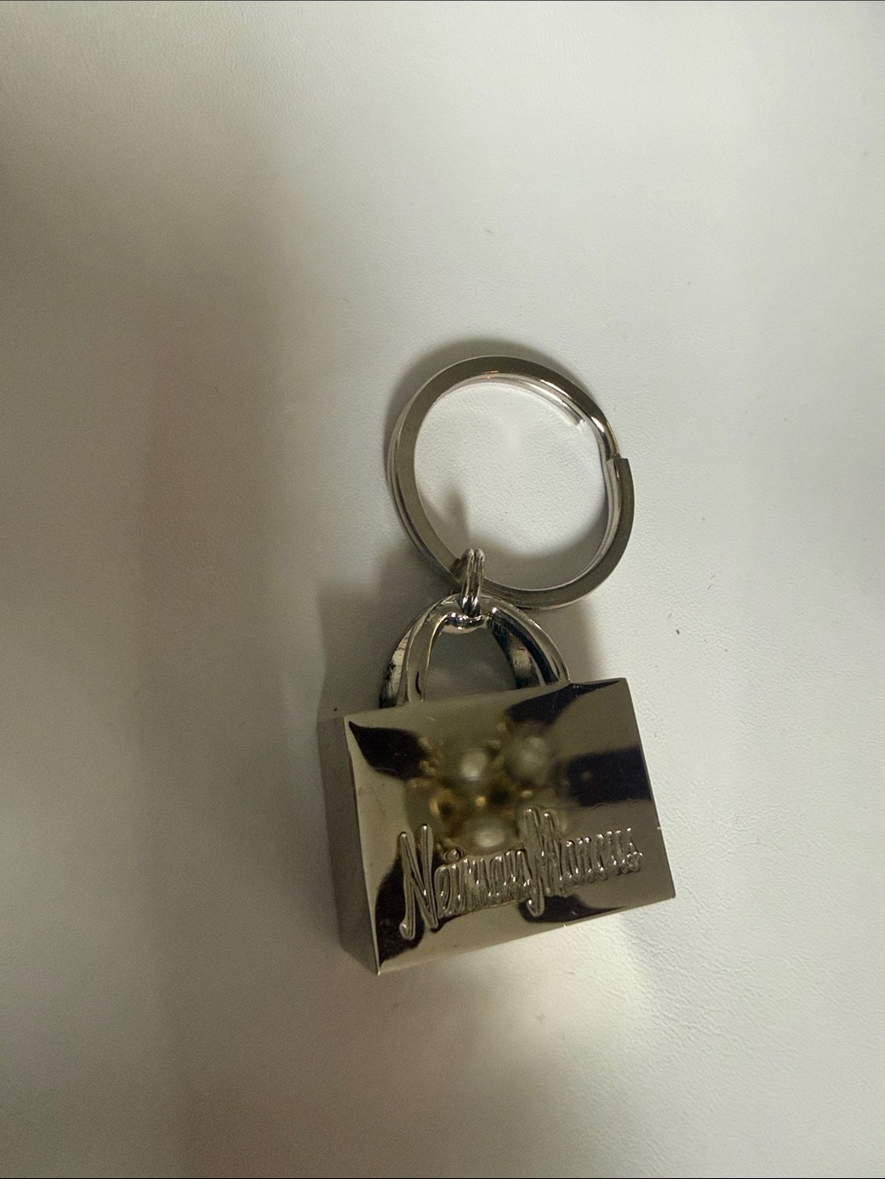 Silver Shopping Bag Keychain with Embossed Logo